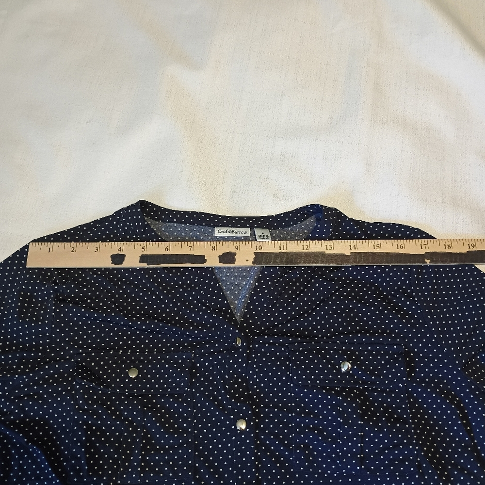 Croft & Barrow size L button up black top w white dots short sleeve blouse - Picture 11 of 11